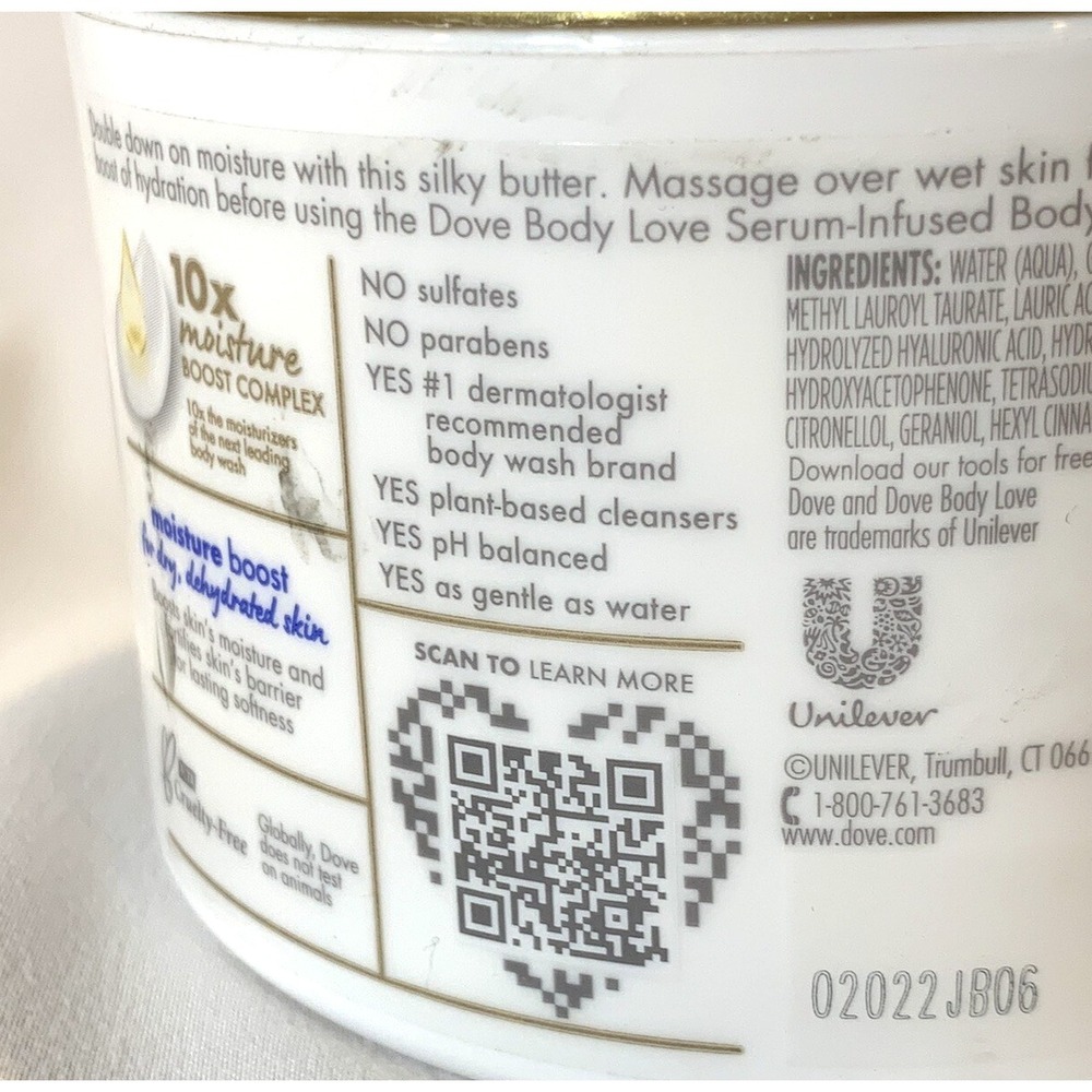 Dove Body Love Moisture Boost Pre-Cleanse Shower Butter Hyaluronic 10 oz Jar X 2 - Picture 6 of 8